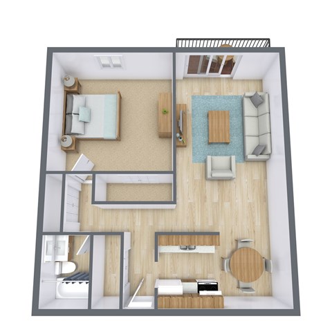 Floor plan for 1 bed, 1 bath, 885 sqft