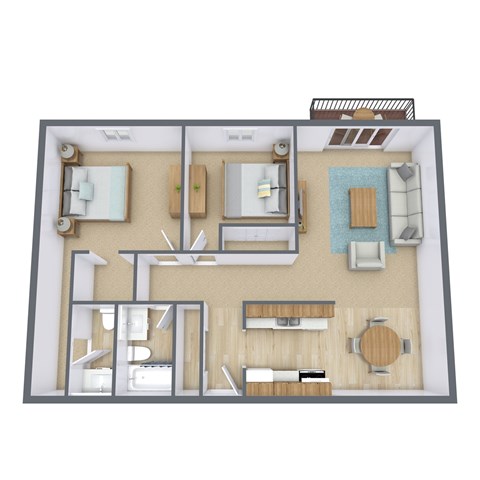 Floor plan for 2 beds, 1.5 baths, 980 sqft