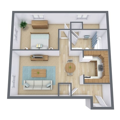 Floor plan for 1 bed, 0.8 baths, 600 sqft