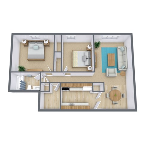 Floor plan for 2 beds, 1 bath, 800 sqft