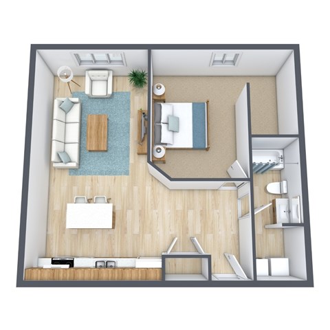 Floor plan for 1 bed, 1 bath