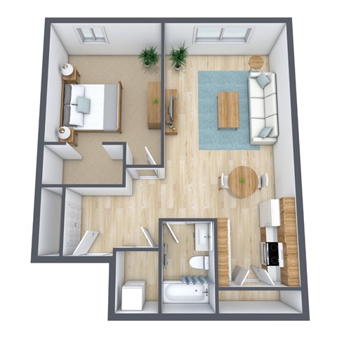 Floor plan for 1 bed, 1 bath