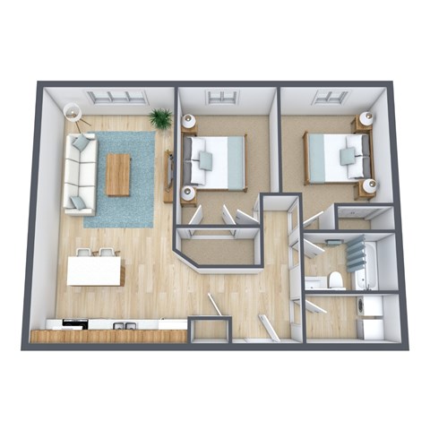 Floor plan for 2 beds, 1 bath