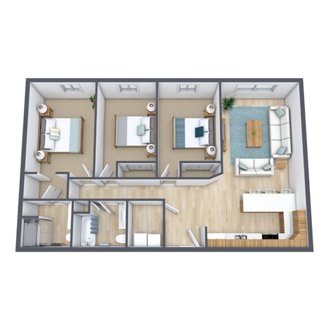 Floor plan for 3 beds, 2 baths