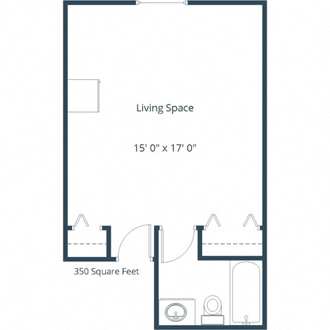 Floor plan for studio, 1 bath, 350 sqft