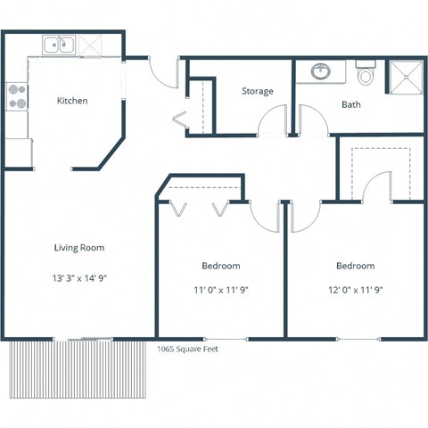 Floor plan for 2 beds, 1 bath