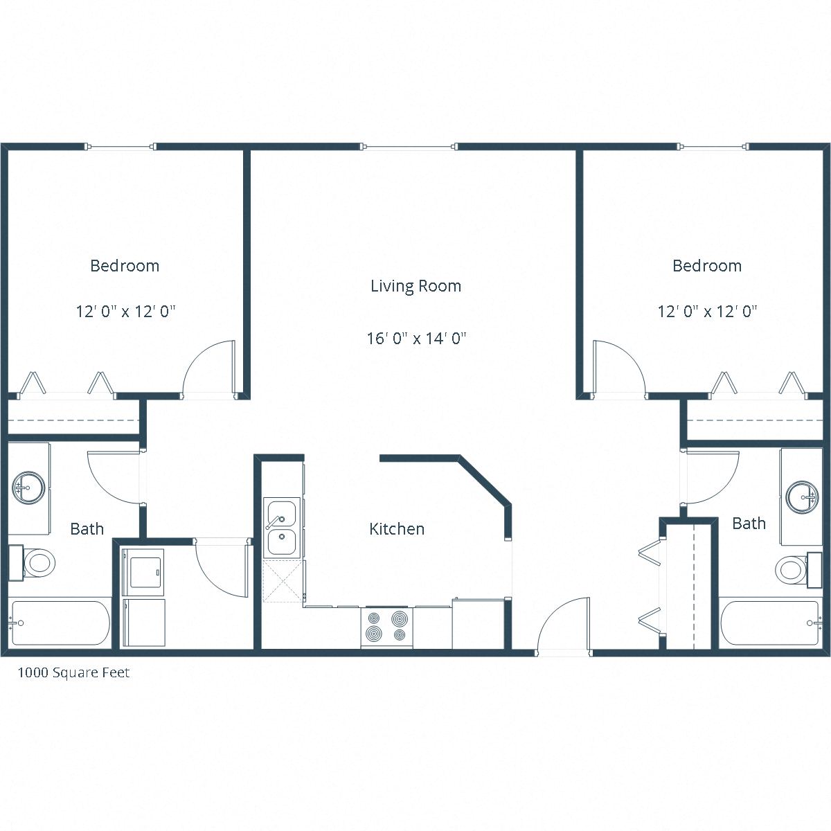 Floor plan for 2 beds, 2 baths, 1125 sqft