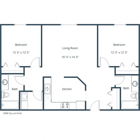 Floor plan for 2 beds, 2 baths, 1125 sqft