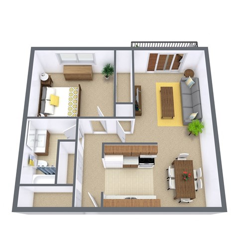Floor plan for 1 bed, 1 bath, 660 sqft