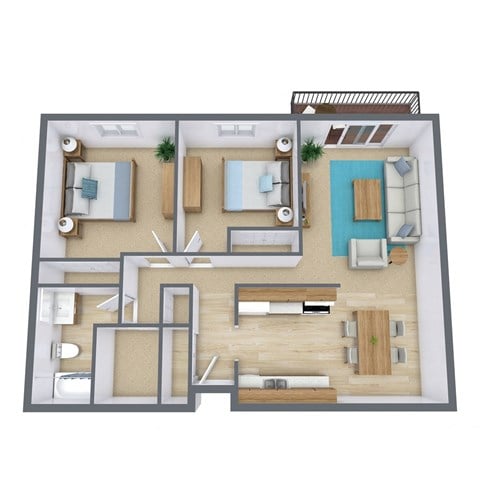 Floor plan for 2 beds, 1 bath, 875 sqft