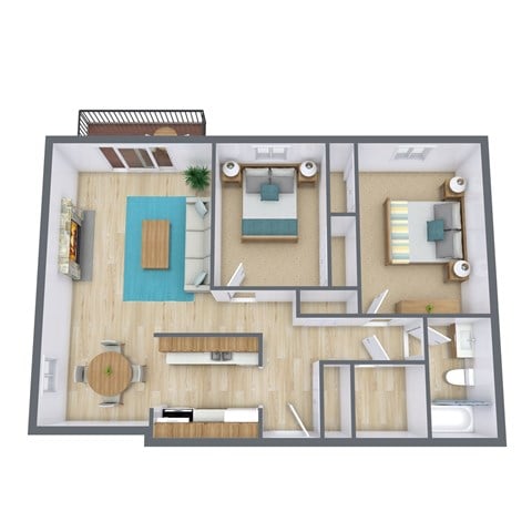 Floor plan for 2 beds, 1 bath, 850 sqft