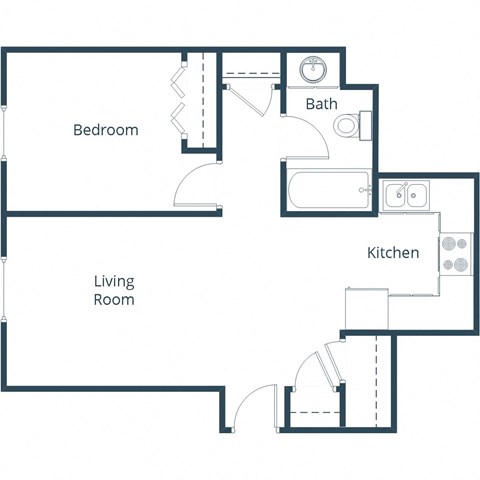 Floor plan for 1 bed, 1 bath, 600 sqft