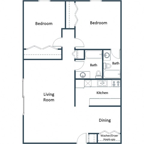 Floor plan for 2 beds, 2 baths, 1150 sqft