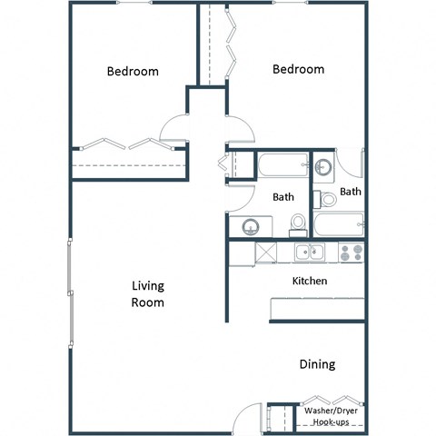 Floor plan for 2 beds, 2 baths, 1150 sqft