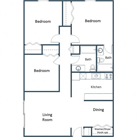 Floor plan for 3 beds, 2 baths, 1200 sqft