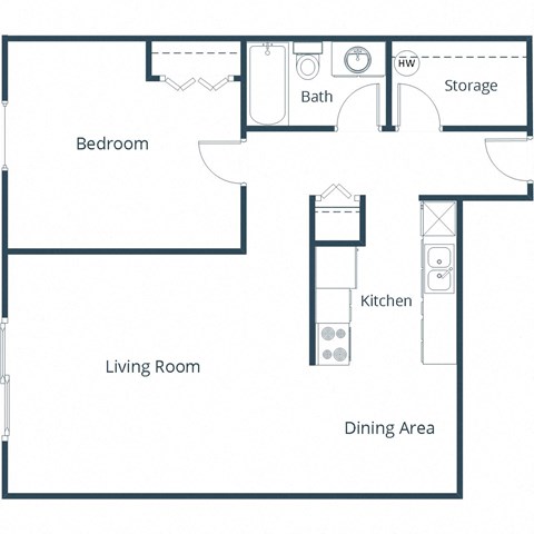 Floor plan for 1 bed, 1 bath, 750 sqft