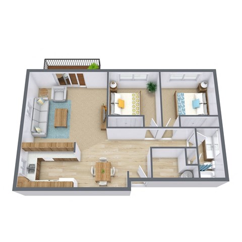 Floor plan for 2 beds, 1 bath, 1016 sqft