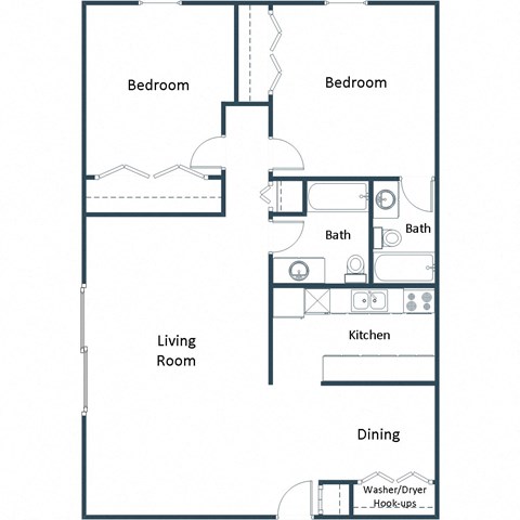 Floor plan for 2 beds, 2 baths, 1150 sqft