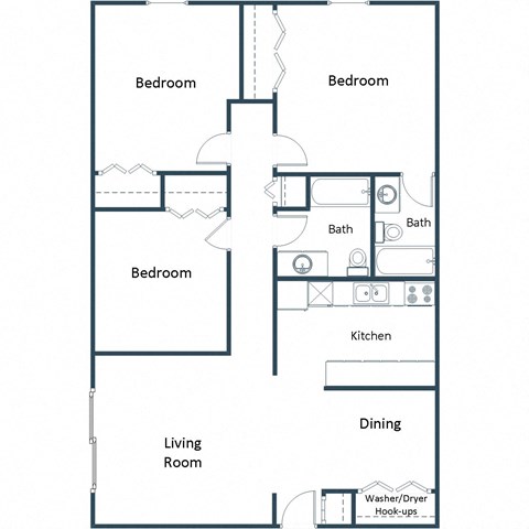 Floor plan for 3 beds, 2 baths, 1200 sqft