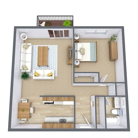 Floor plan for 1 bed, 1 bath, 693 sqft