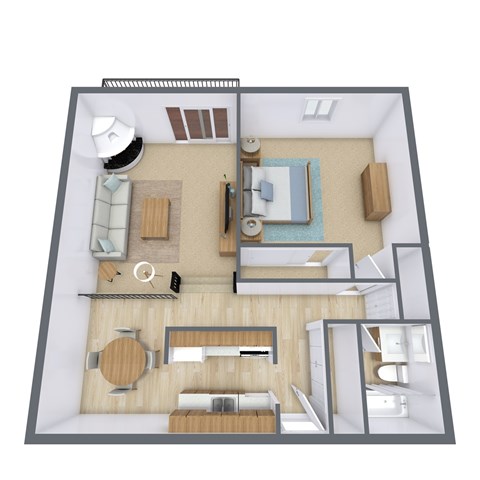 Floor plan for 1 bed, 1 bath, 700 sqft