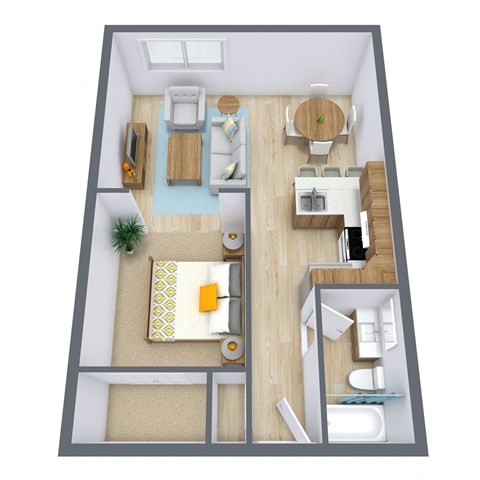 Floor plan for studio, 1 bath, 485 sqft