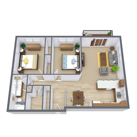 Floor plan for 2 beds, 1 bath, 960 sqft