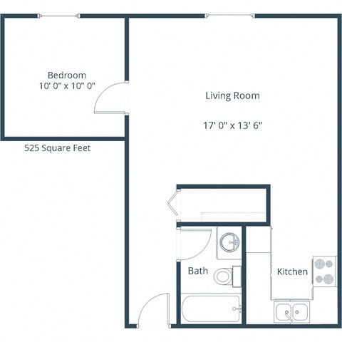 Floor plan for 1 bed, 1 bath, 515 sqft