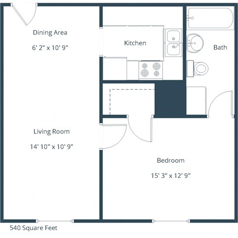 Floor plan for 1 bed, 1 bath, 485 sqft