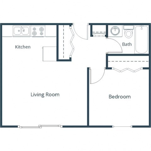 Floor plan for 1 bed, 1 bath, 547 sqft