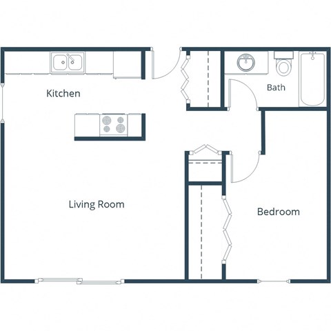 Floor plan for 1 bed, 1 bath, 547 sqft