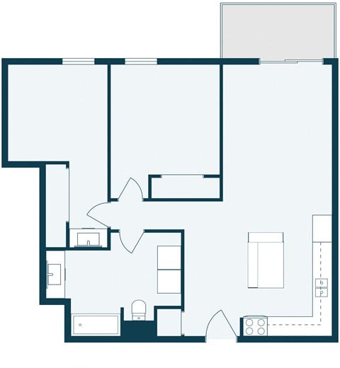 Floor plan for 2 beds, 1 bath