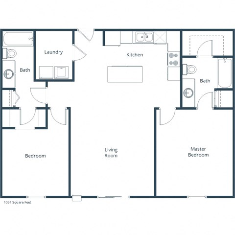 Floor plan for 2 beds, 2 baths, 1051 sqft