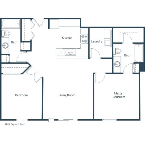 Floor plan for 2 beds, 2 baths, 1017 sqft