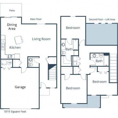 Floor plan for 3 beds, 2.5 baths, 1819 sqft
