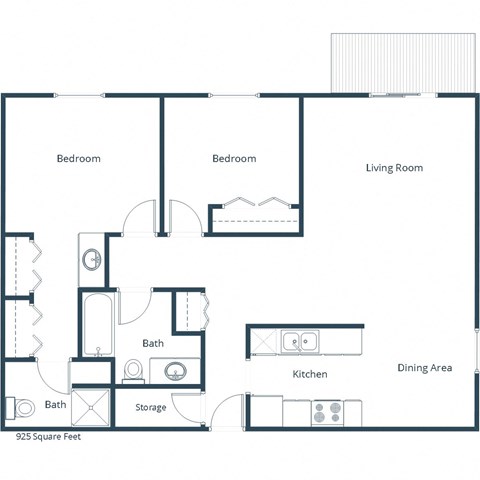 Floor plan for 2 beds, 2 baths, 900 sqft
