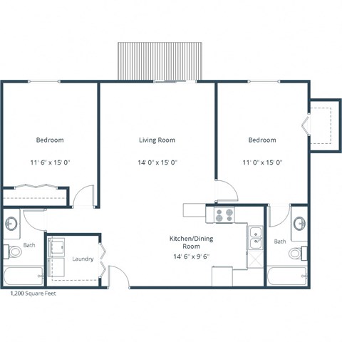Floor plan for 2 beds, 2 baths, 1200 sqft