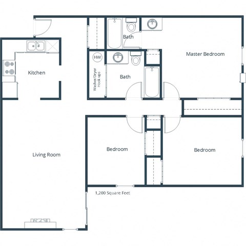Floor plan for 3 beds, 2 baths, 1200 sqft