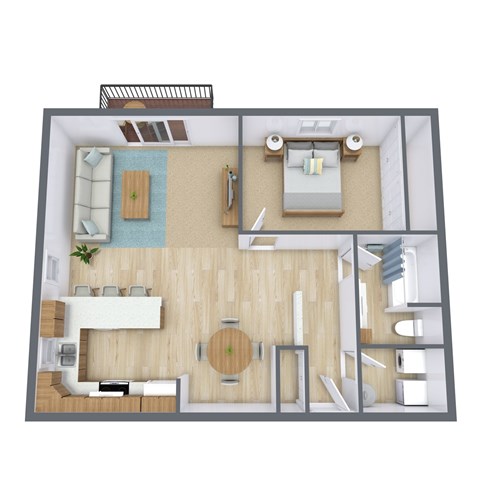 Floor plan for 1 bed, 1 bath, 800 sqft