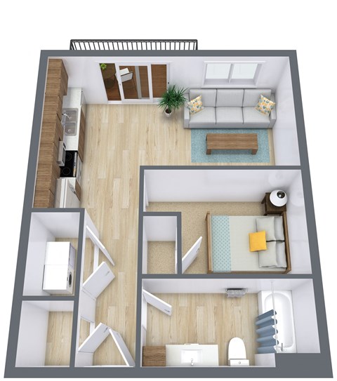 Floor plan for studio, 1 bath, 551 sqft