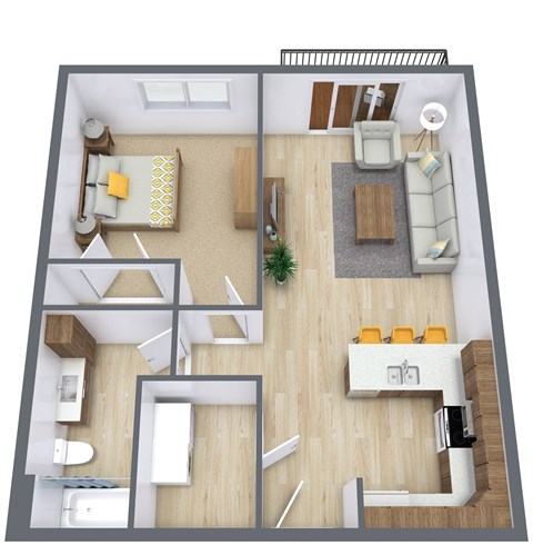Floor plan for 1 bed, 1 bath, 711 sqft