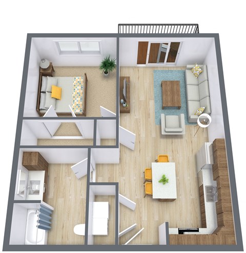 Floor plan for 1 bed, 1 bath, 698 sqft