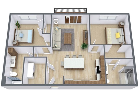 Floor plan for 2 beds, 2 baths, 1007 sqft
