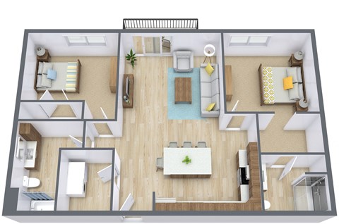 Floor plan for 2 beds, 2 baths, 1165 sqft
