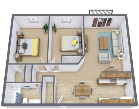 Floor plan for 2 beds, 1 bath, 854 sqft