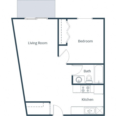 Floor plan for 1 bed, 1 bath, 609 sqft