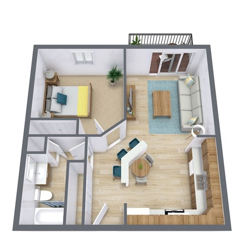 Floor plan for 1 bed, 1 bath, 540 sqft