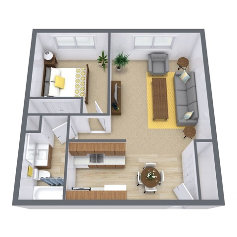 Floor plan for 1 bed, 1 bath