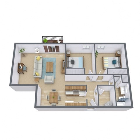 Floor plan for 2 beds, 1 bath, 900 sqft