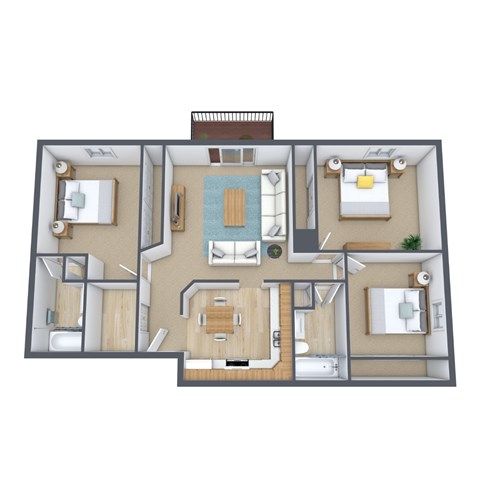 Floor plan for 3 beds, 2 baths, 1150 sqft
